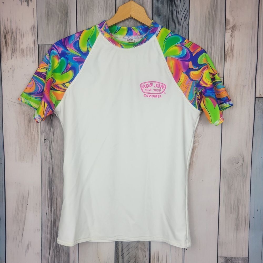 Ron Jon Cozumel White Tie Dye Surfing Rash Guard Swim Top Size XL